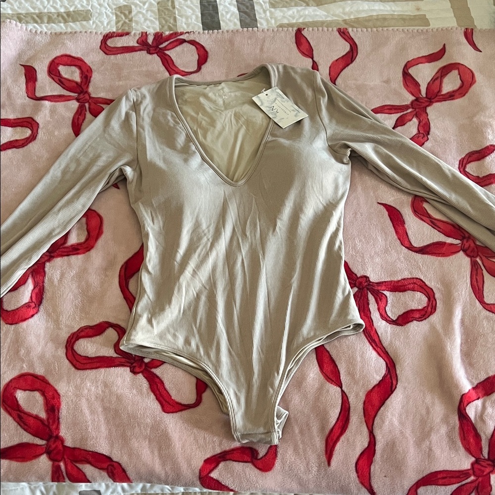 Klassy Network Taupe V-Neck Bodysuit